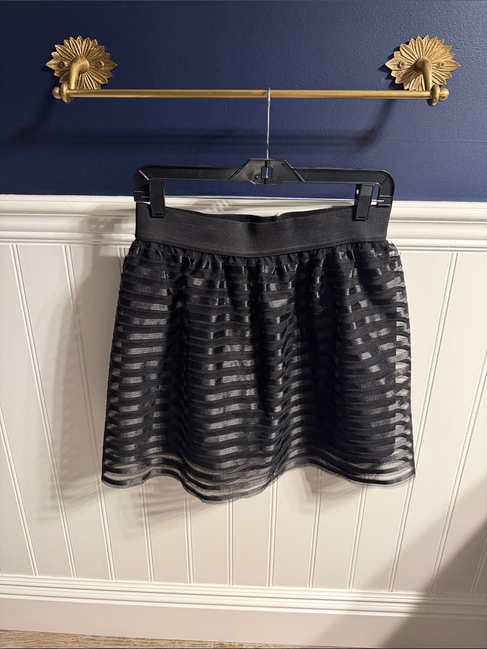 love...ady Black Striped Mesh Skater Skirt